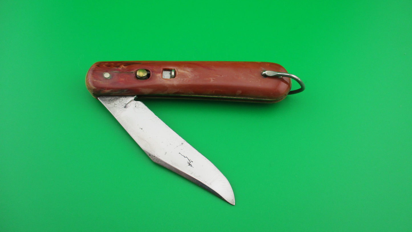 Colonial JIFFY Fatjack Firebrick swirl Vintage American switchblade knife