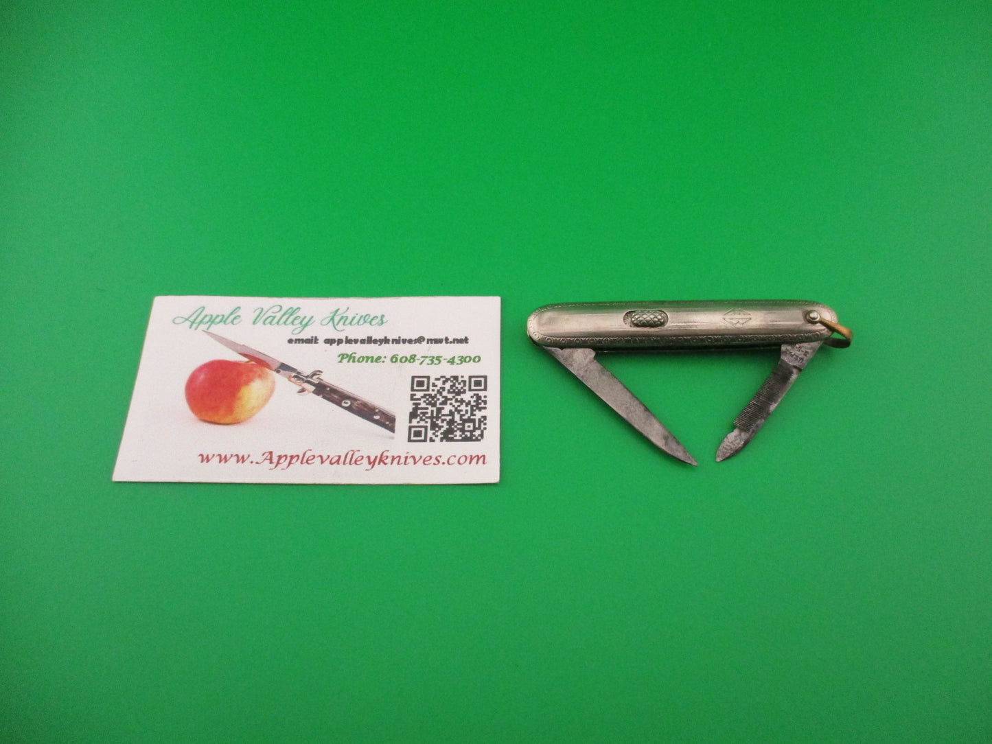 Flylock Small Silver double switchblade vintage knife w/shackle & file blade
