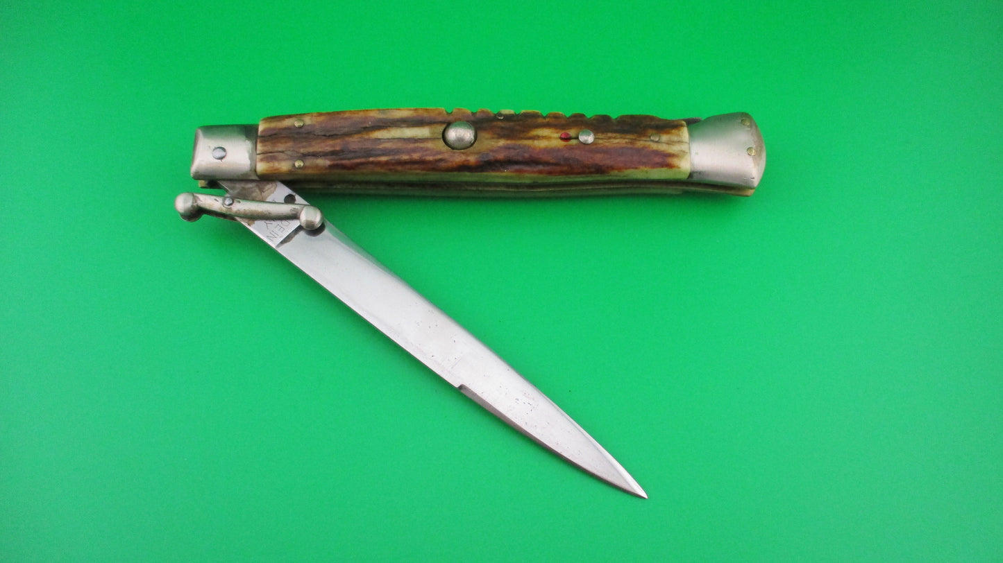 MADE ITALY INOX PATENT 28cm Italian Swing guard Stag Red dot switchblade