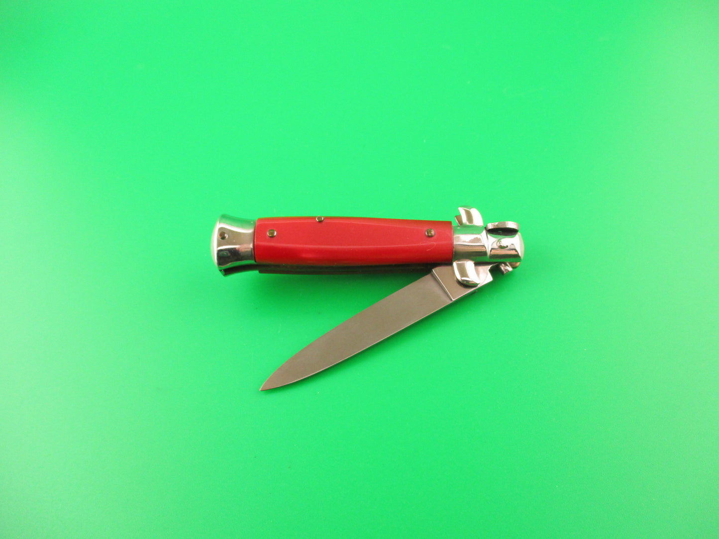 ROSTFREI 14cm Italian Swivel bolster D Stamped Red Shimmer automatic knife