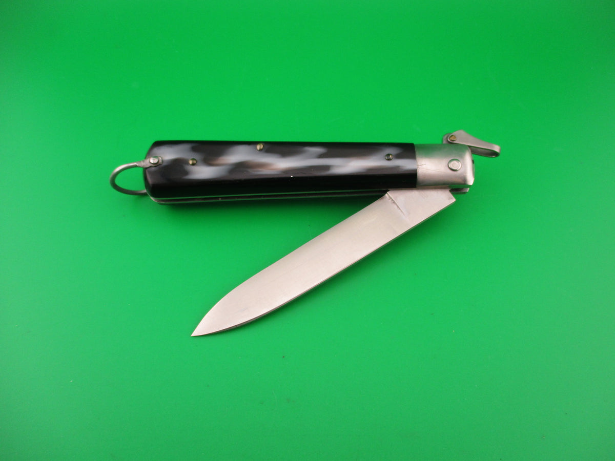 J INOX 21cm Italian Fulcrum release Black & Cream automatic knife