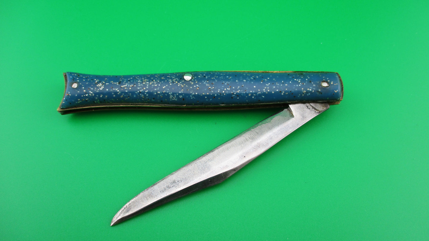 Edgemaster Fishtail Blue Sparkle vintage switchblade knife