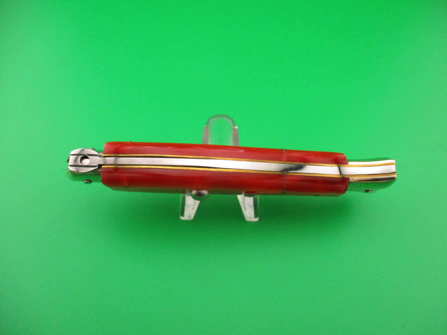 AKC 25cm Italian Picklock Fishtail Pink Pearlex vintage automatic knife