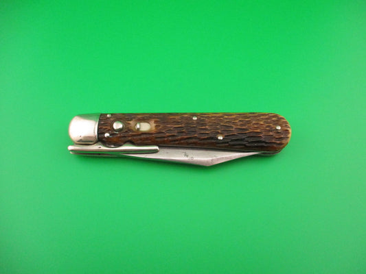 Schrade Cut Co Hunters Pride # G1543 3/4 bone ETCHED Folding guard switchblade knife