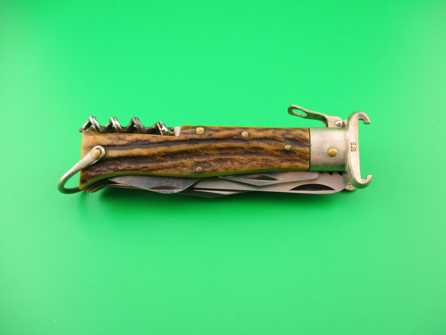 INOX 20cm Italian 1960s Fulcrum Shell Puller STAG 5 blade automatic Camper knife