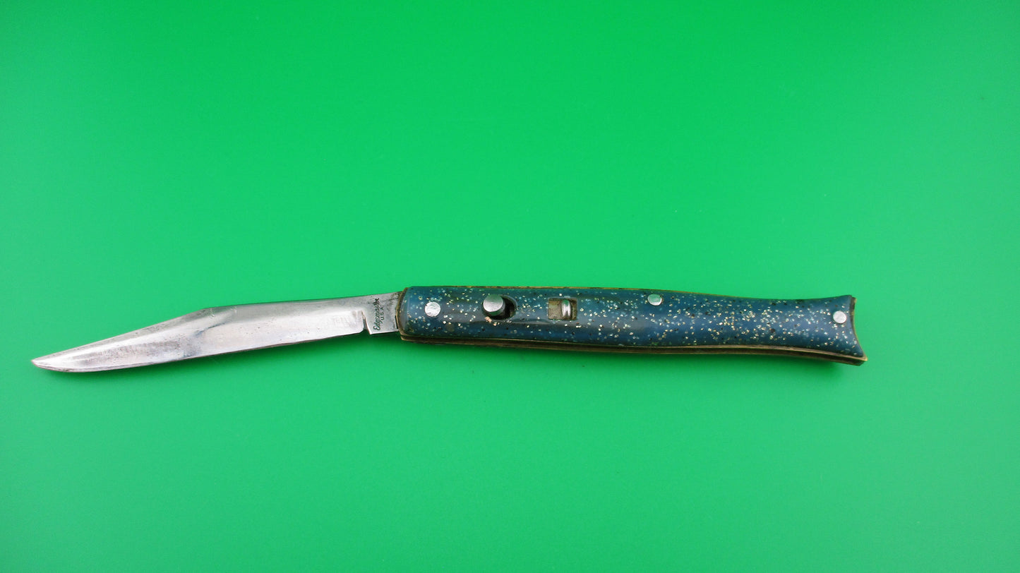 Edgemaster Fishtail Blue Sparkle vintage switchblade knife