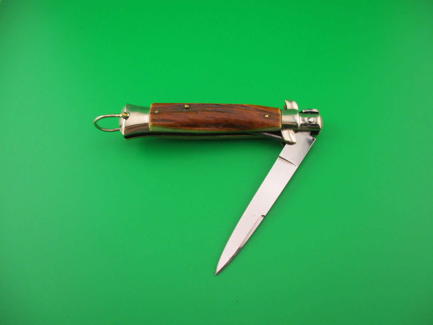 Rostfrei (slant) 20cm Italian Transitional stiletto Stag vintage automatic knife w lanyard ring