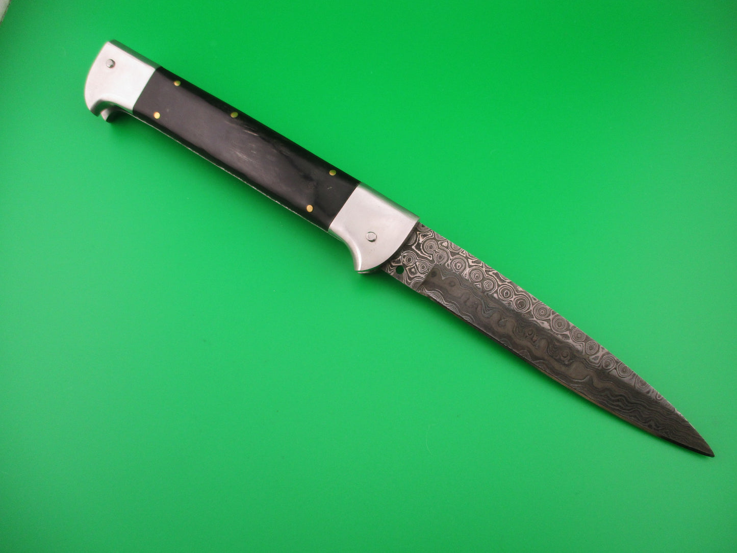 Custom 29cm Custom Damascus Bird Head Backspring release automatic knife by Samir Ahmad