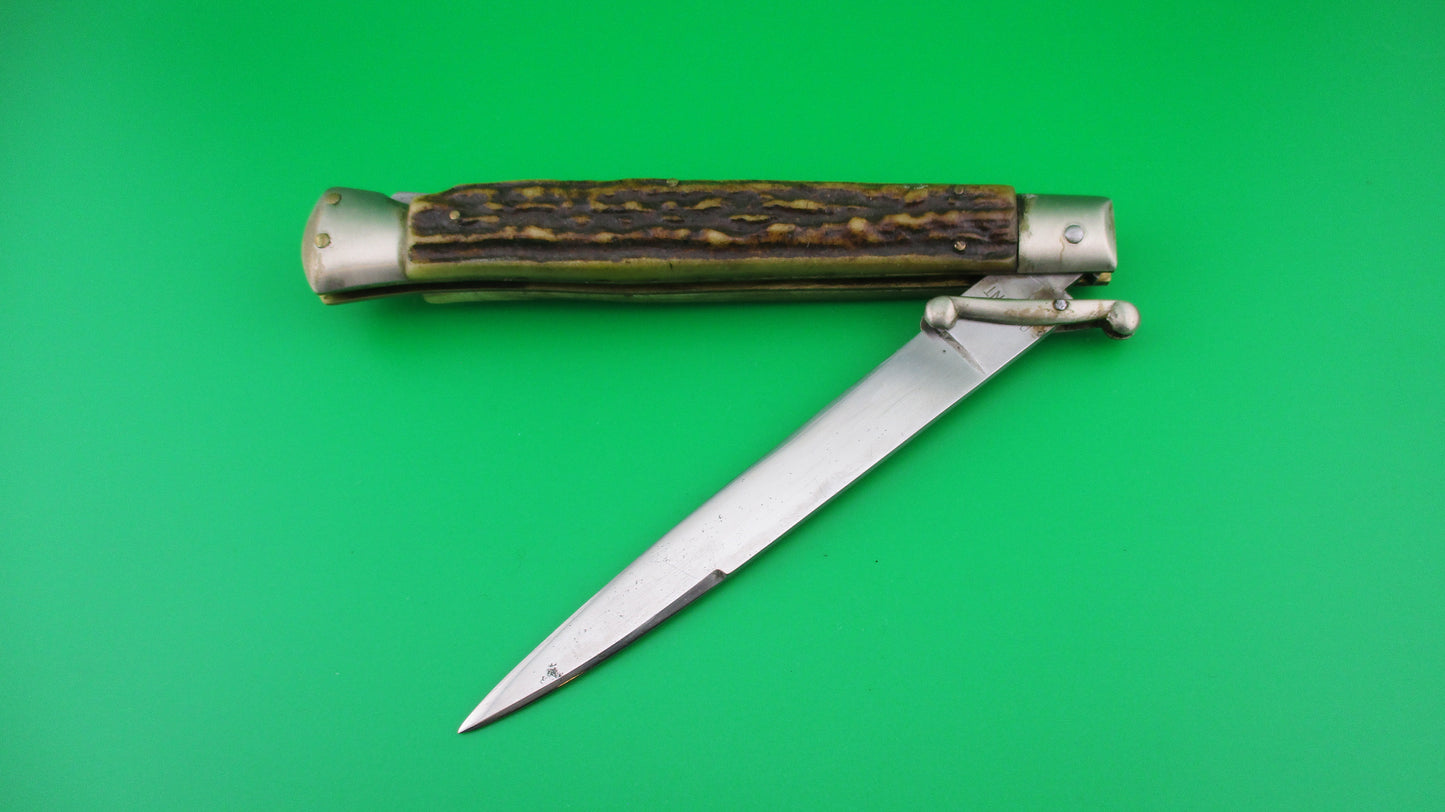 MADE ITALY INOX PATENT 28cm Italian Swing guard Stag Red dot switchblade