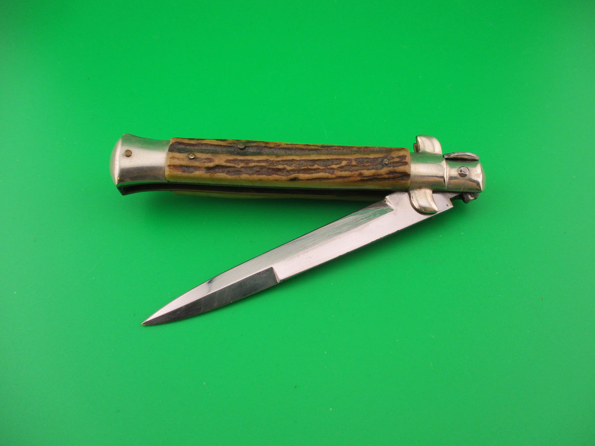 M ITALY INOX 23cm Italian Picklock Stag vintage 1950s automatic knife