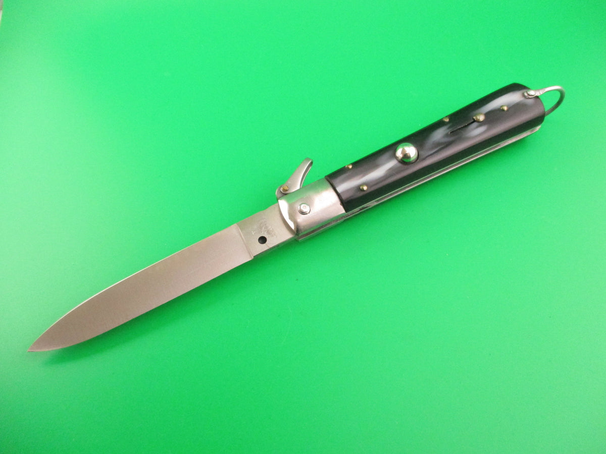 J INOX 21cm Italian Fulcrum release Black & Cream automatic knife