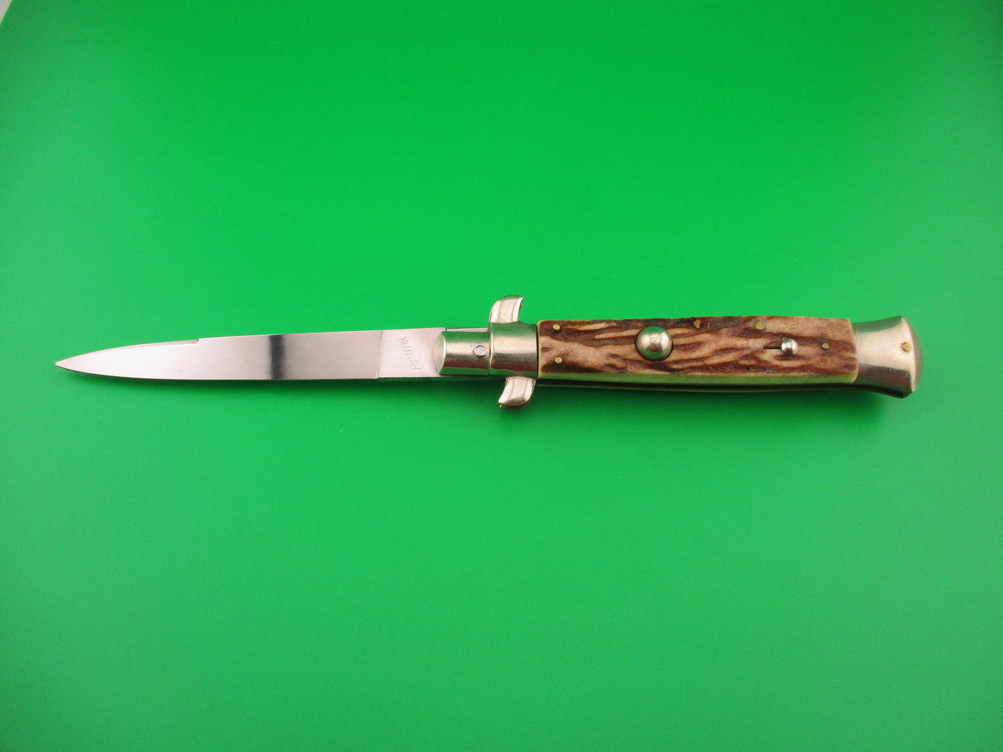 Rostfrei (slant) 22cm Italian BOBC Stag Stiletto swedge blade vintage automatic knife