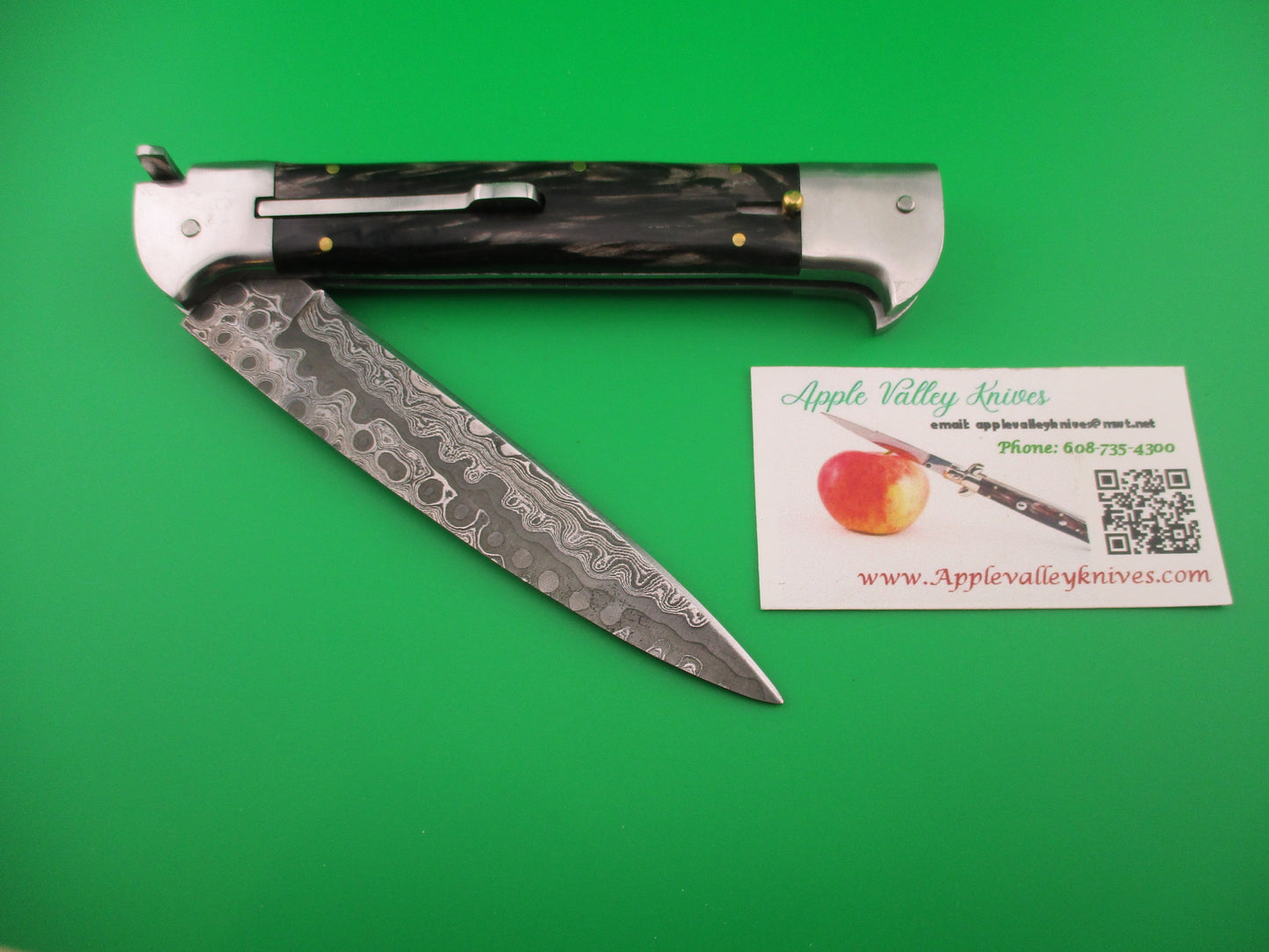 Custom 29cm Custom Damascus Bird Head Backspring release automatic knife by Samir Ahmad