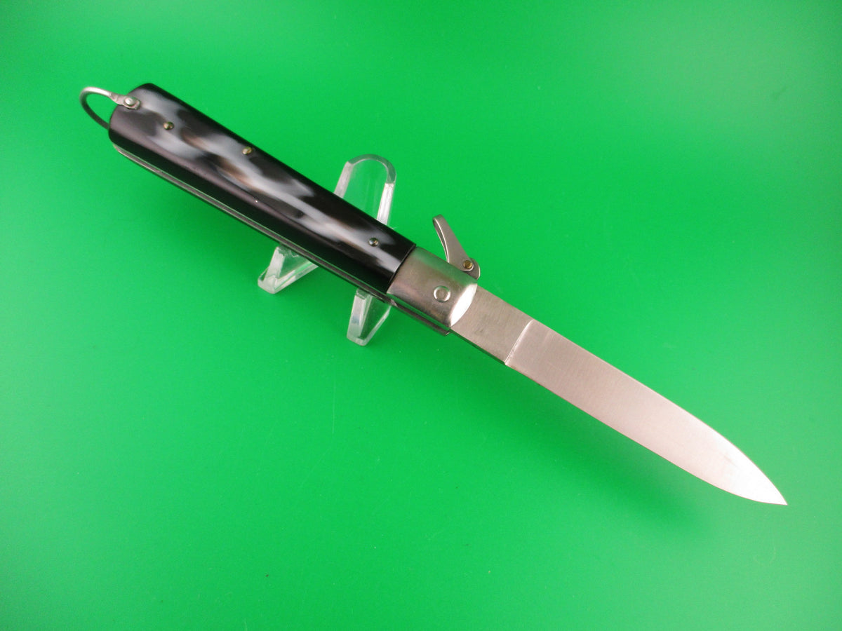 J INOX 21cm Italian Fulcrum release Black & Cream automatic knife