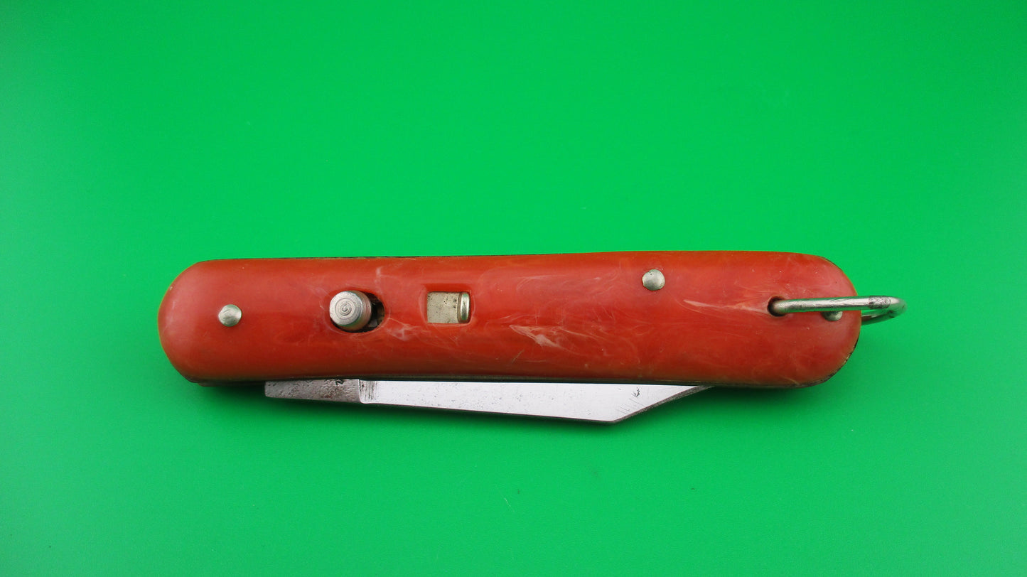 Edgemaster Fatjack Red Orange swirl vintage switchblade knife made USA