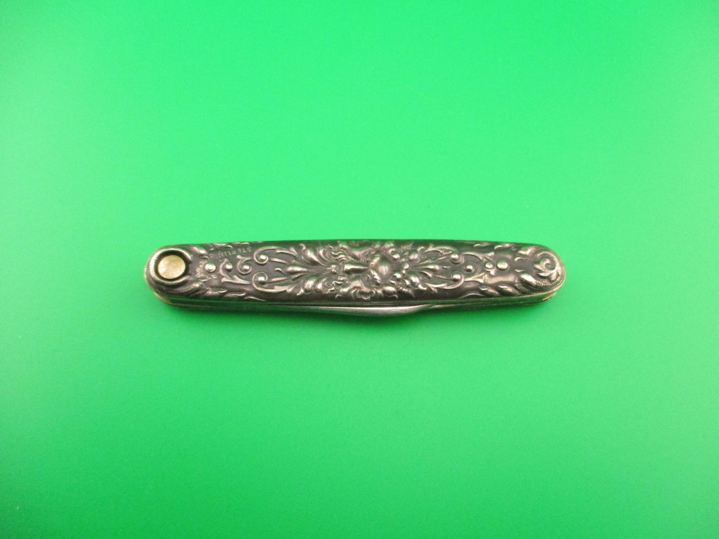 Press Button Knife Co Medium double Sterling Silver Satyr NY Home Insurance switchblade