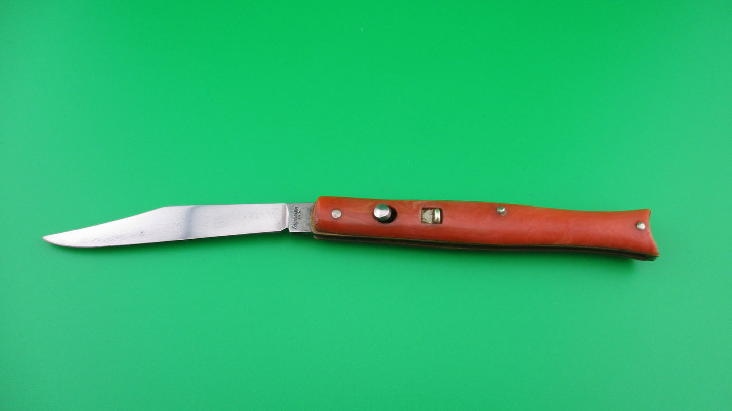 Edgemaster Fishtail 1950s Salmon synthetic handles vintage switchblade