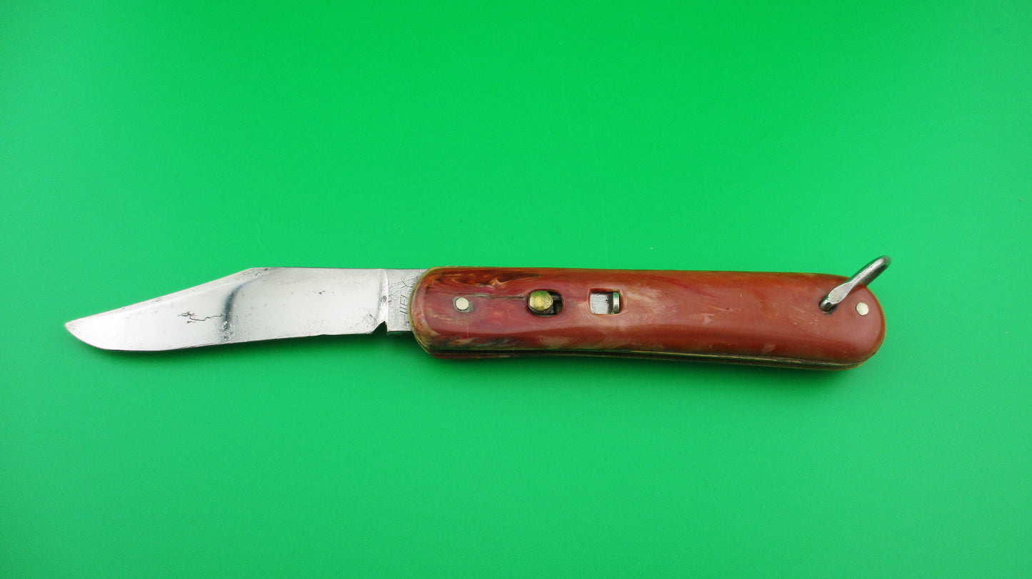 Colonial JIFFY Fatjack Firebrick swirl Vintage American switchblade knife