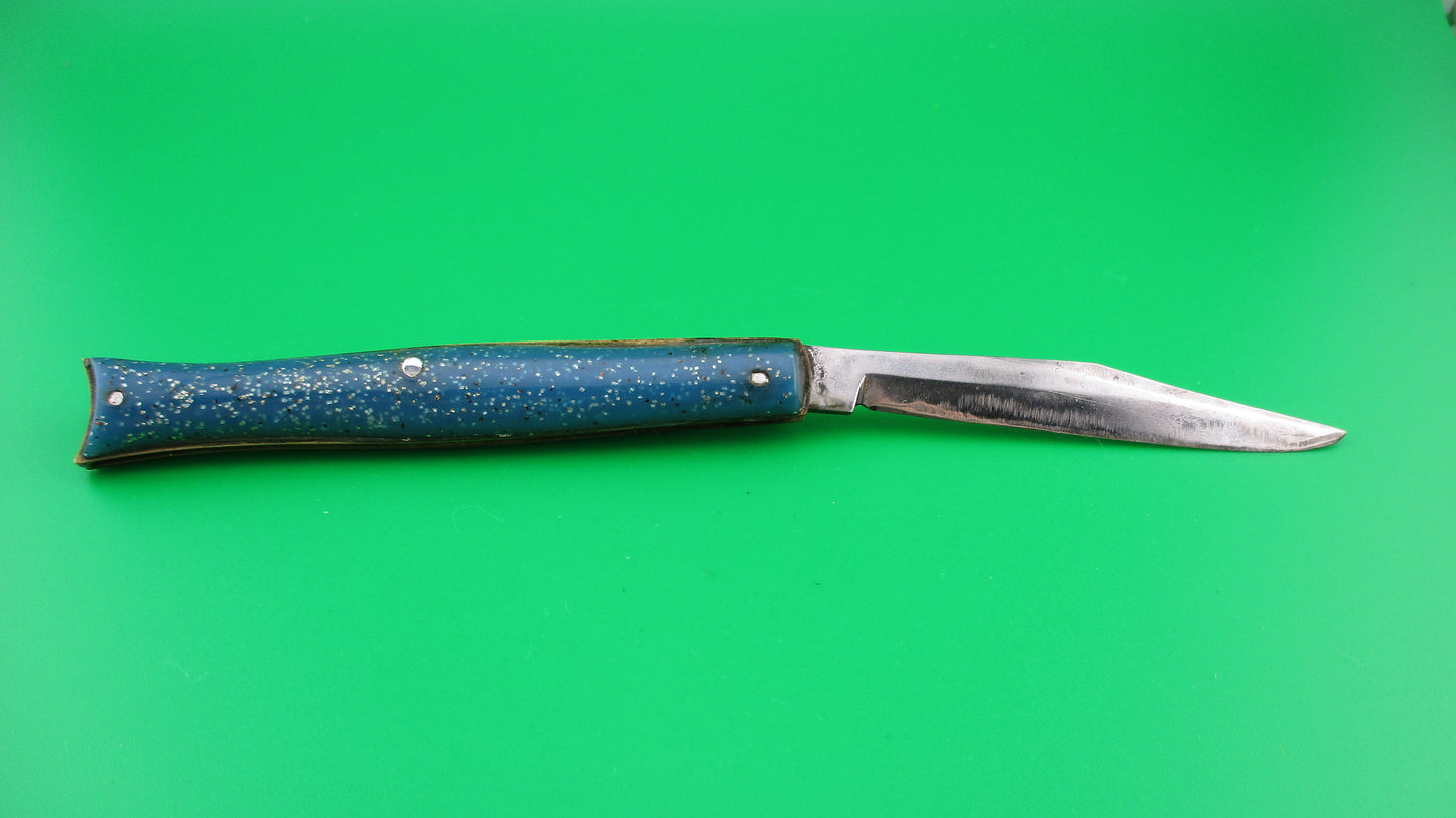 Edgemaster Fishtail Blue Sparkle vintage switchblade knife