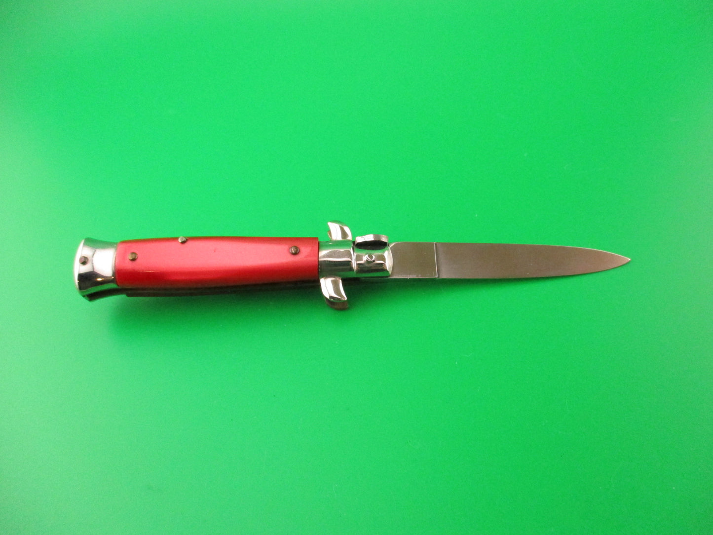 ROSTFREI 14cm Italian Swivel bolster D Stamped Red Shimmer automatic knife