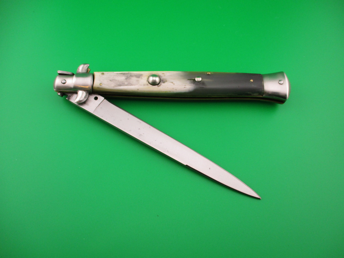 Rostfrei 2 33cm Italian Transitional vintage 1970s Brazilian horn swivel bolster automatic knife