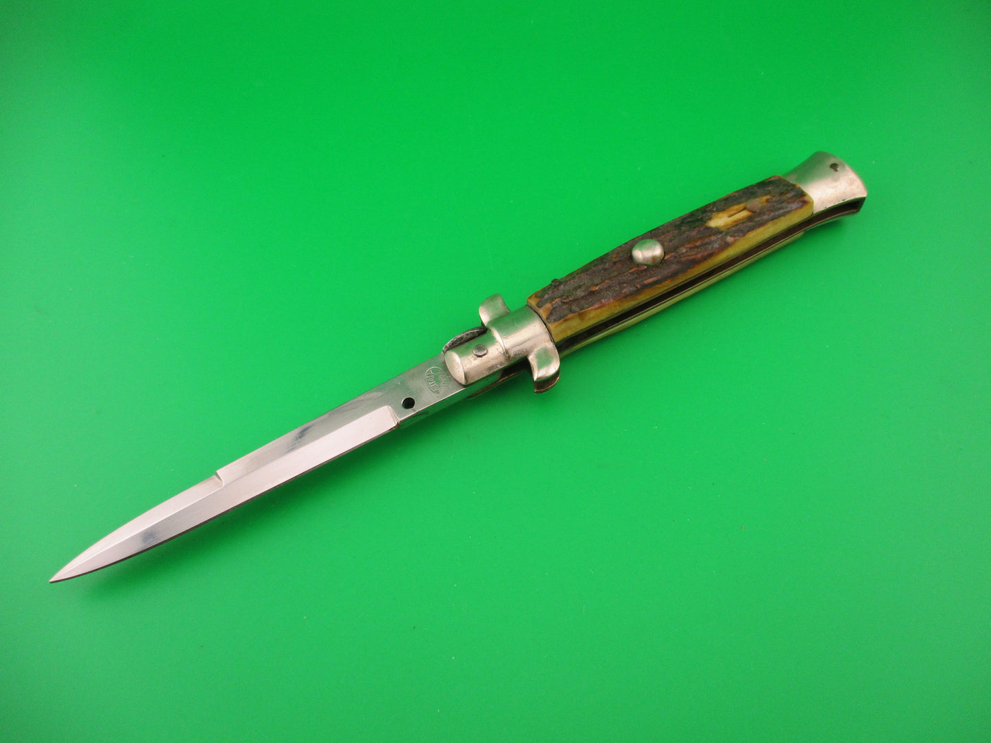 M ITALY INOX 23cm Italian Picklock Stag vintage 1950s automatic knife