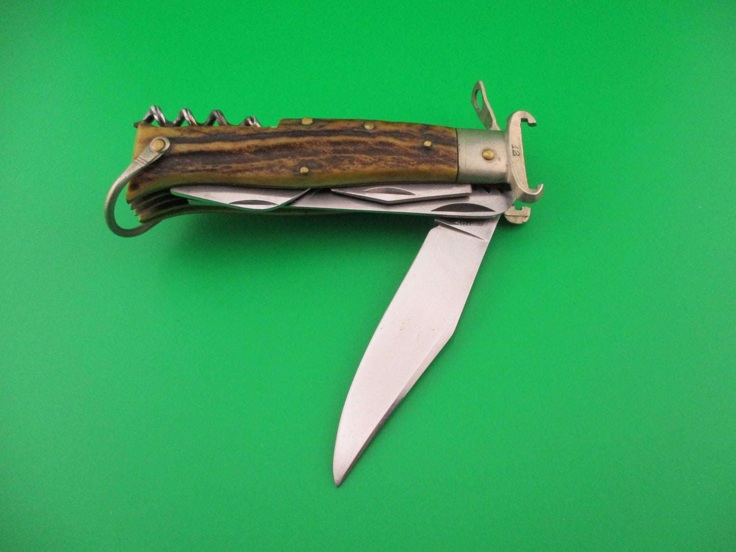 INOX 20cm Italian 1960s Fulcrum Shell Puller STAG 5 blade automatic Camper knife