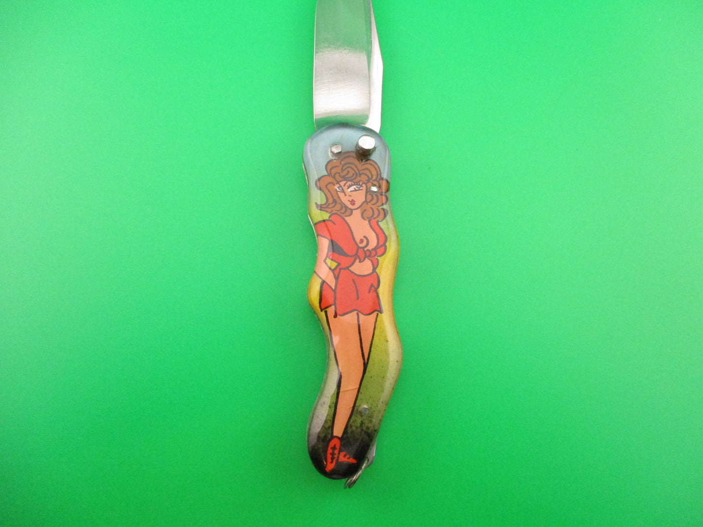 RPK Pinup Russian Prison Knife Sexy woman switchblade red dress
