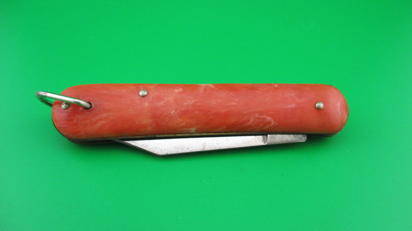 Edgemaster Fatjack Red Orange swirl vintage switchblade knife made USA