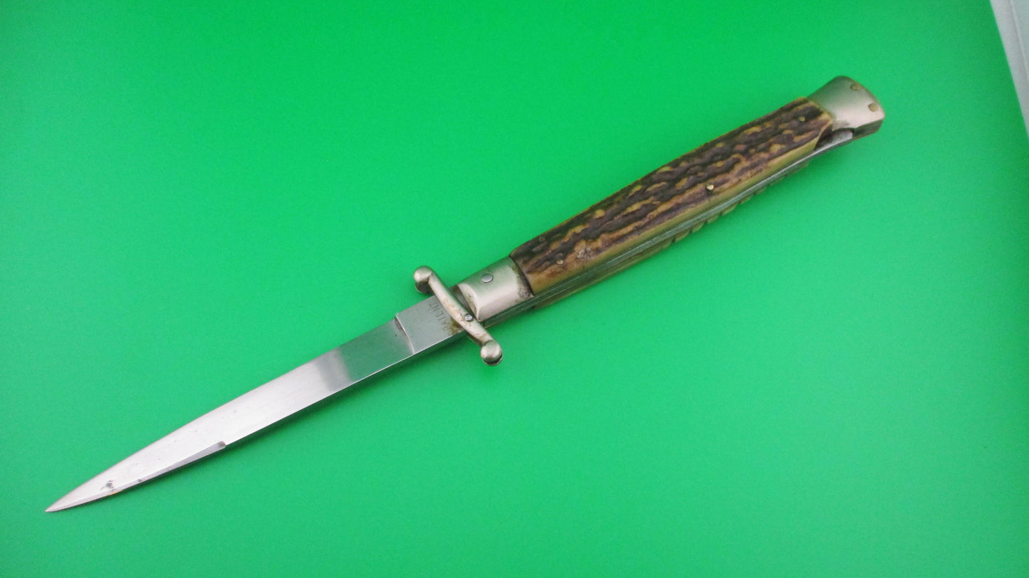 MADE ITALY INOX PATENT 28cm Italian Swing guard Stag Red dot switchblade