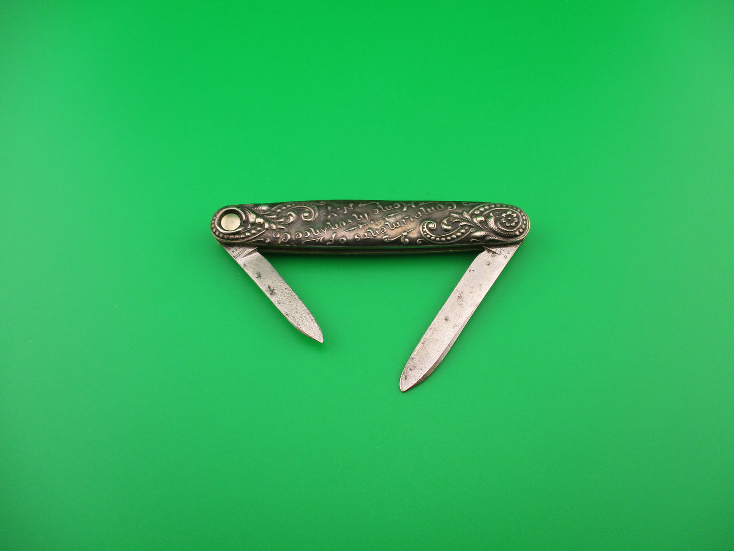 Press Button Knife Co Medium double Sterling Silver Satyr NY Home Insurance switchblade