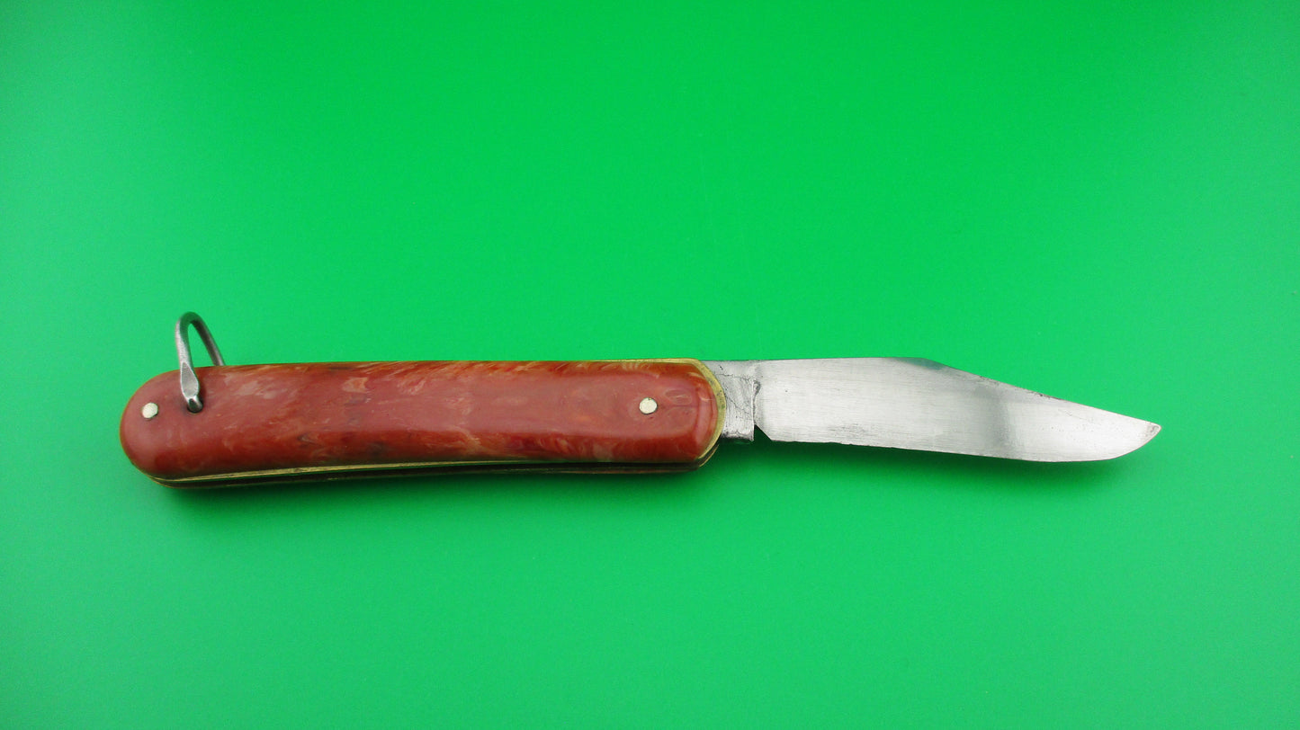 Colonial JIFFY Fatjack Firebrick swirl Vintage American switchblade knife