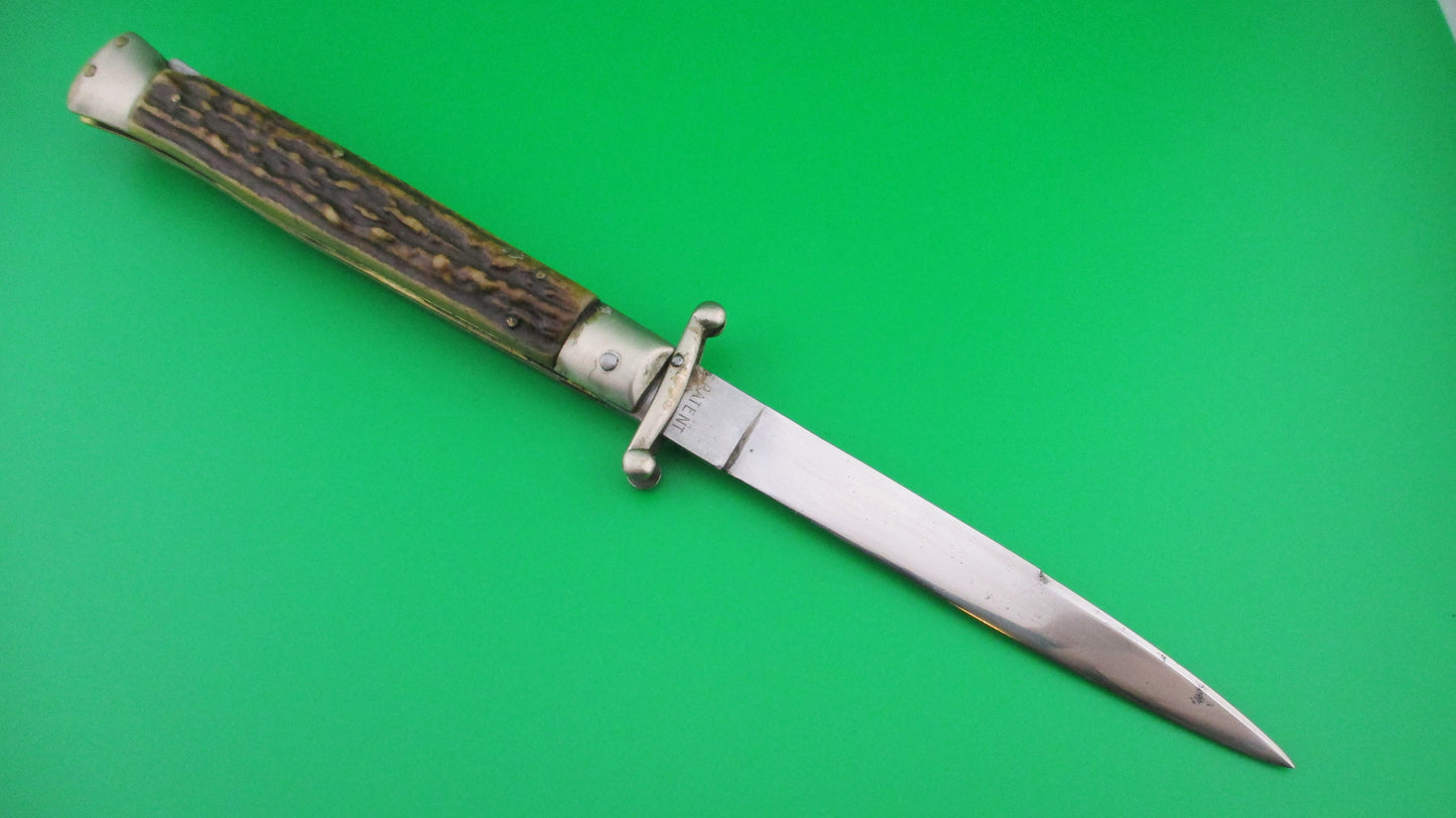 MADE ITALY INOX PATENT 28cm Italian Swing guard Stag Red dot switchblade