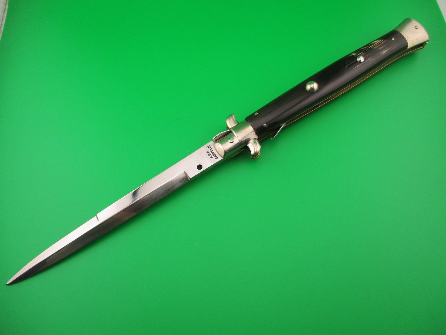 AGA CAMPOLIN 33cm Italian Picklock Stiletto Brown streaked horn NOS automatic knife