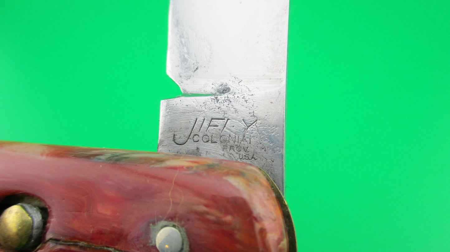 Colonial JIFFY Fatjack Firebrick swirl Vintage American switchblade knife