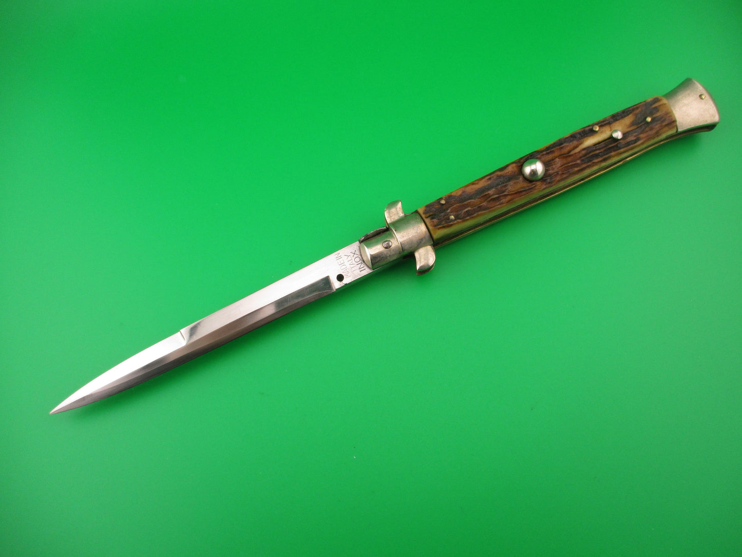 MADE IN ITALY INOX 28cm Italian picklock Stag bayonet 1950s automatic knife