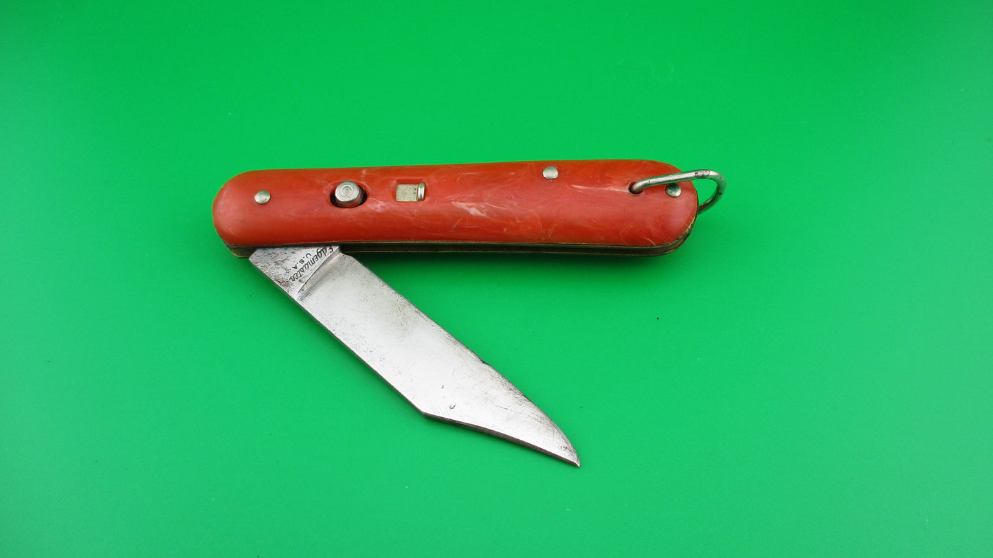 Edgemaster Fatjack Red Orange swirl vintage switchblade knife made USA