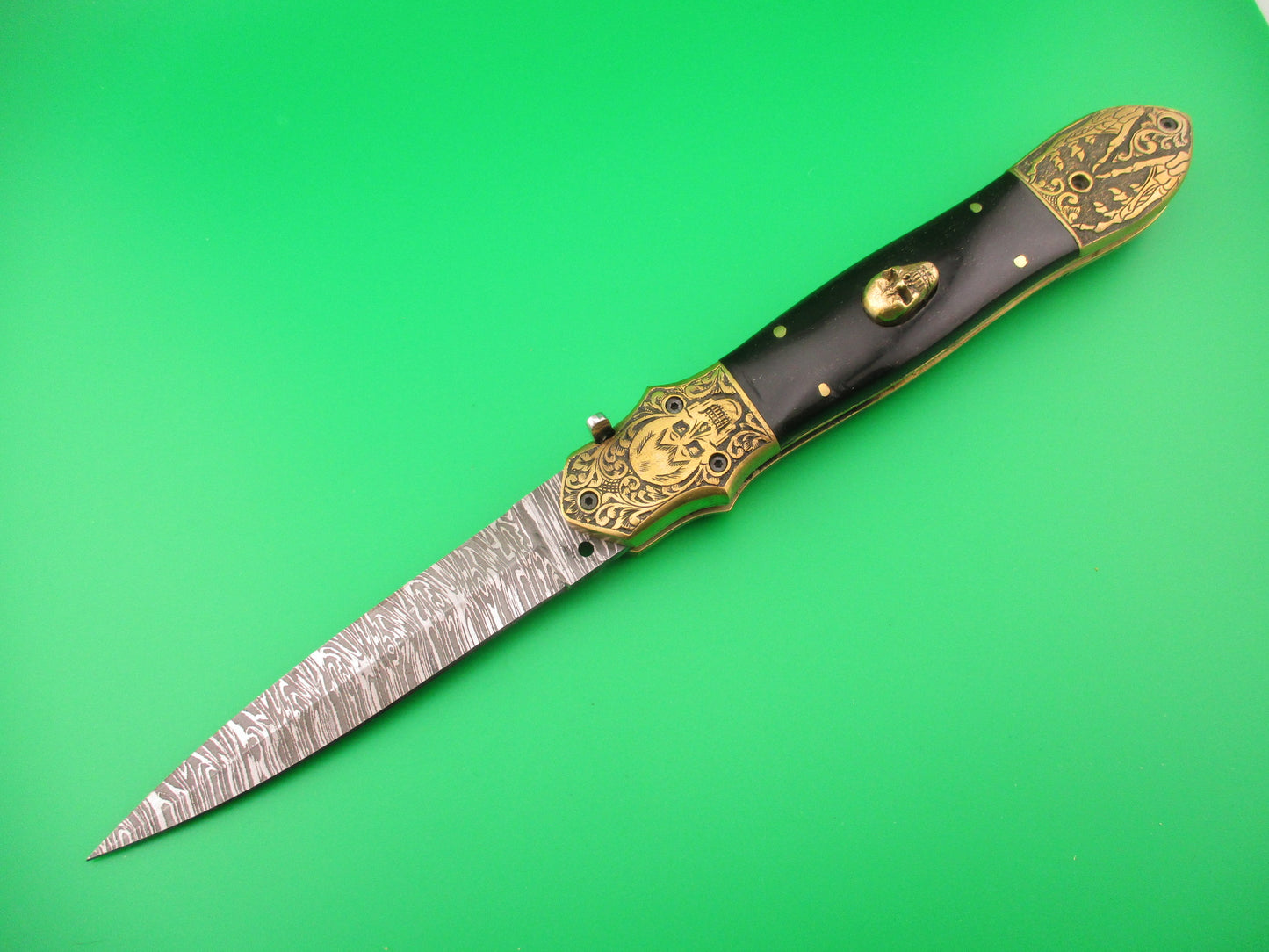 Grim Reaper Skull Button 29cm Custom Automatic Knife by Orang Zaib