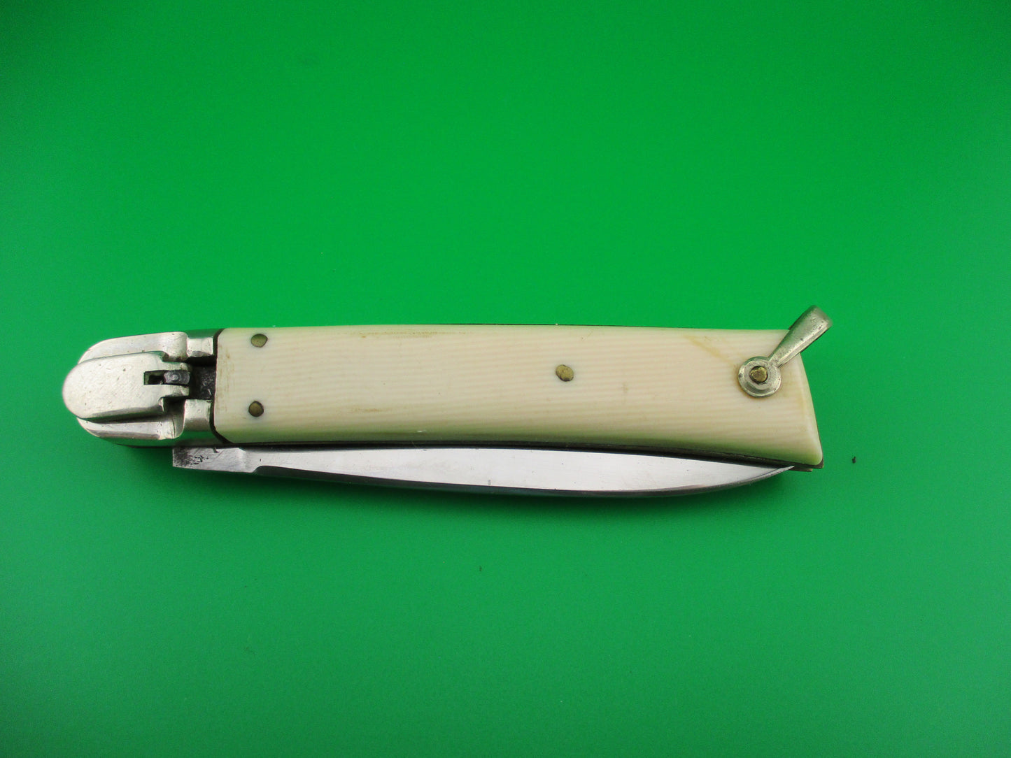 MAKINOX (diamond) 21cm French Lever Ivory Celluloid Vintage Automatic Knife