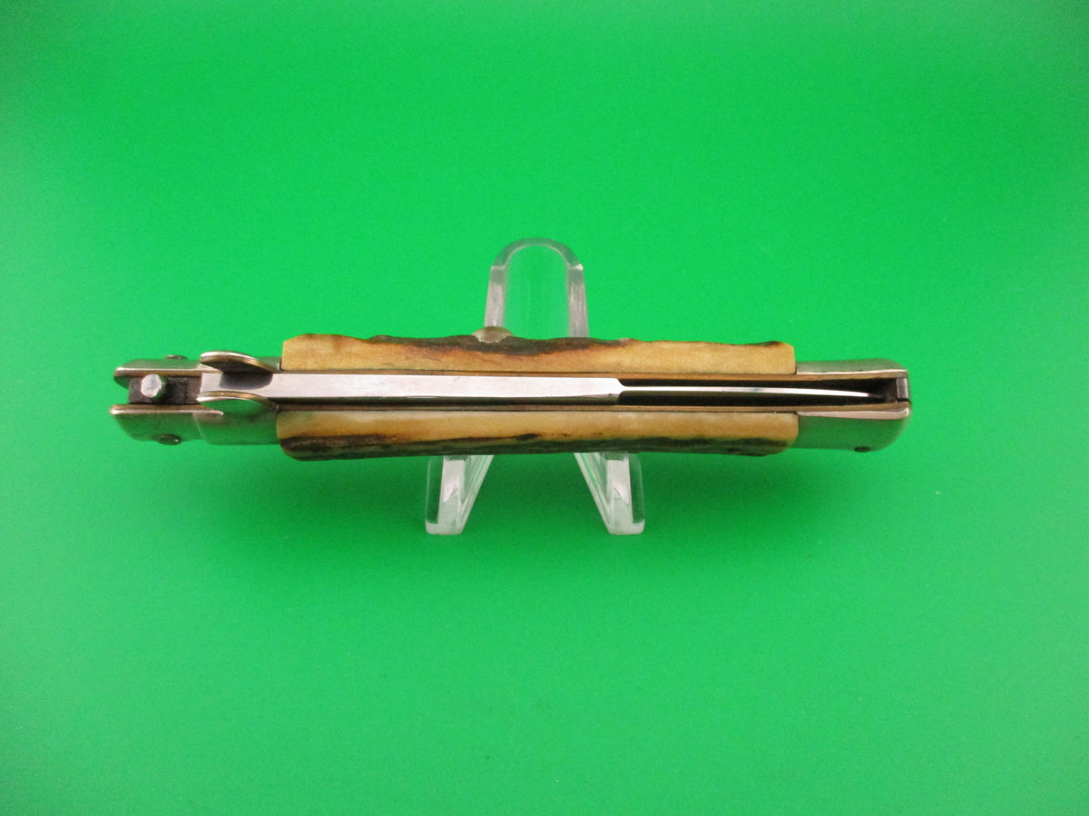 M ITALY INOX 23cm Italian Picklock Stag vintage 1950s automatic knife