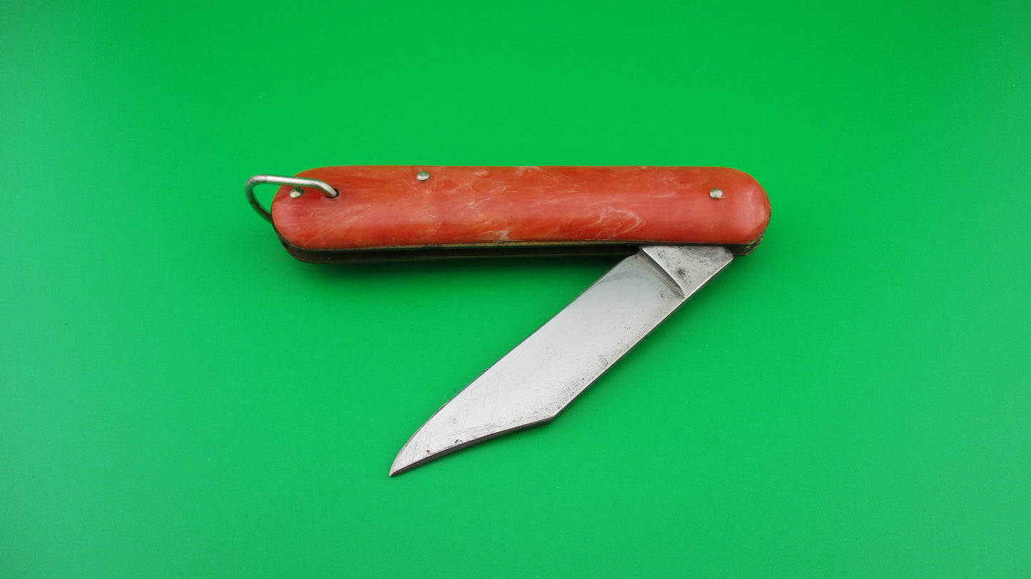 Edgemaster Fatjack Red Orange swirl vintage switchblade knife made USA