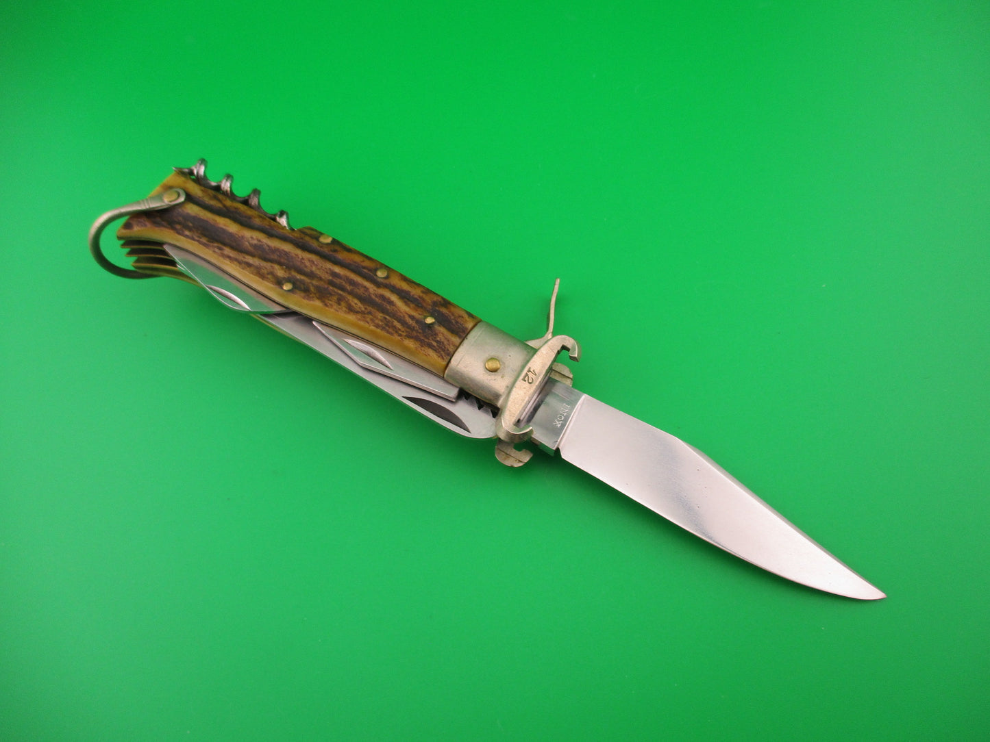 INOX 20cm Italian 1960s Fulcrum Shell Puller STAG 5 blade automatic Camper knife
