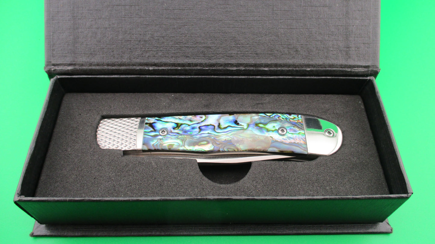 Cobratec Trapper Abalone 7 3/8" Bolster Release Automatic knife NIB CTTHRABA154CM