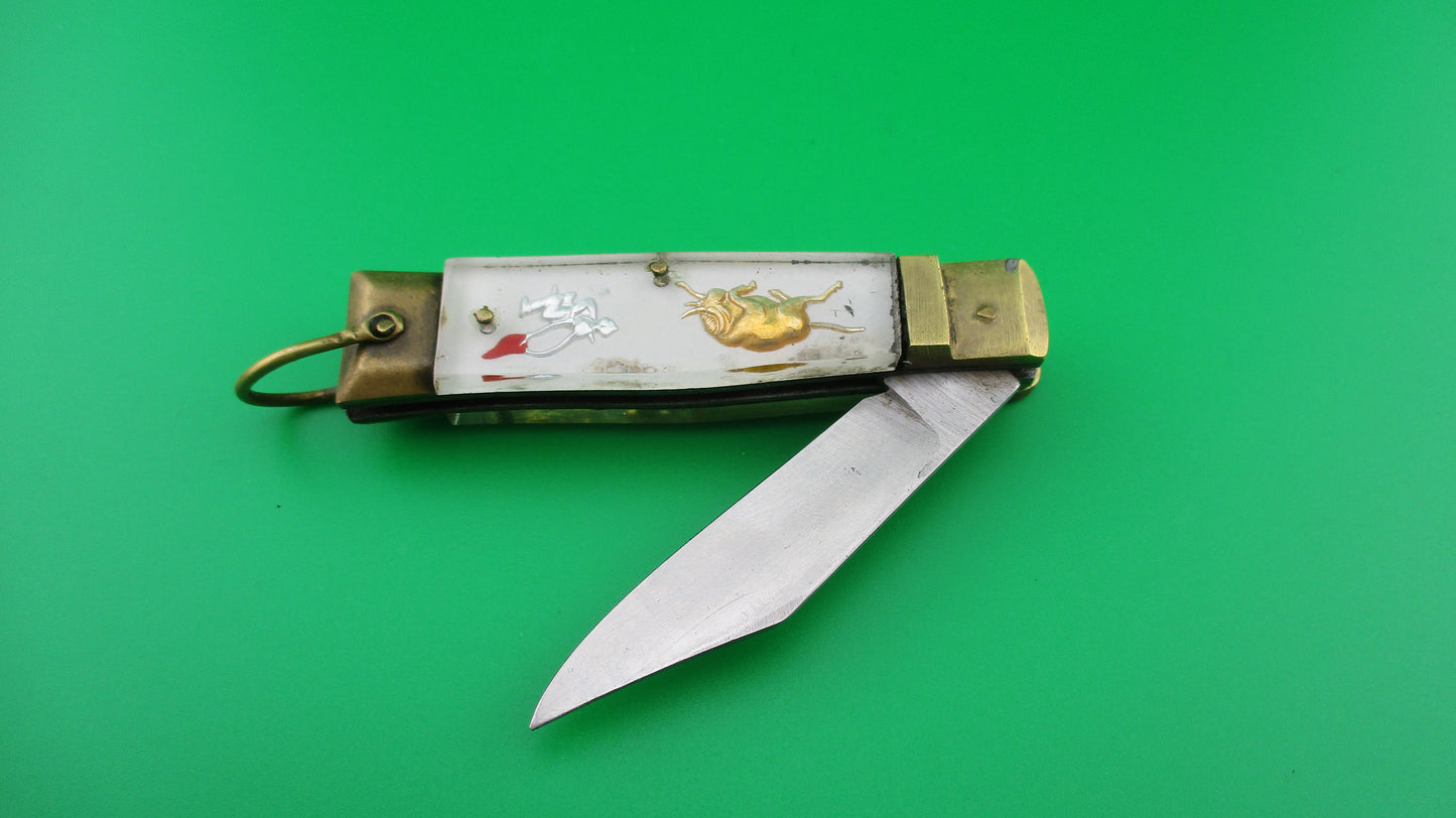 Bullfighter small 14cm White Gold Vintage lever switchblade knife Mexican Souvenir