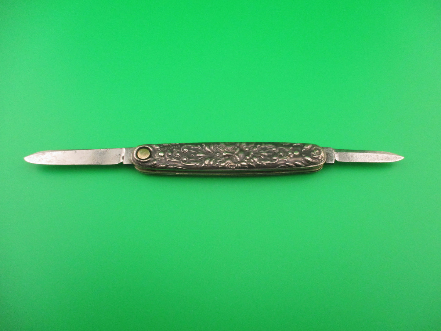 Press Button Knife Co Medium double Sterling Silver Satyr NY Home Insurance switchblade
