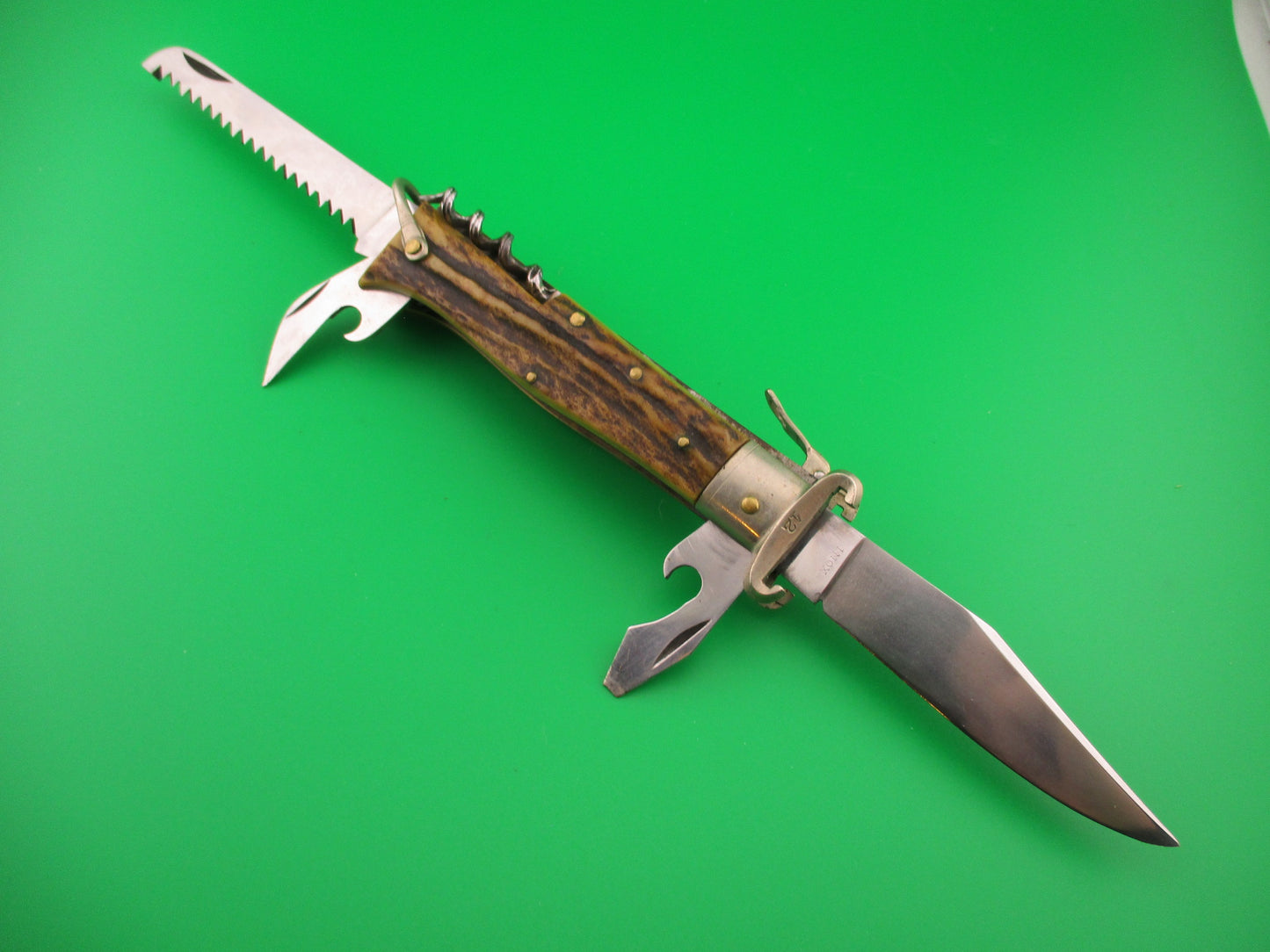 INOX 20cm Italian 1960s Fulcrum Shell Puller STAG 5 blade automatic Camper knife