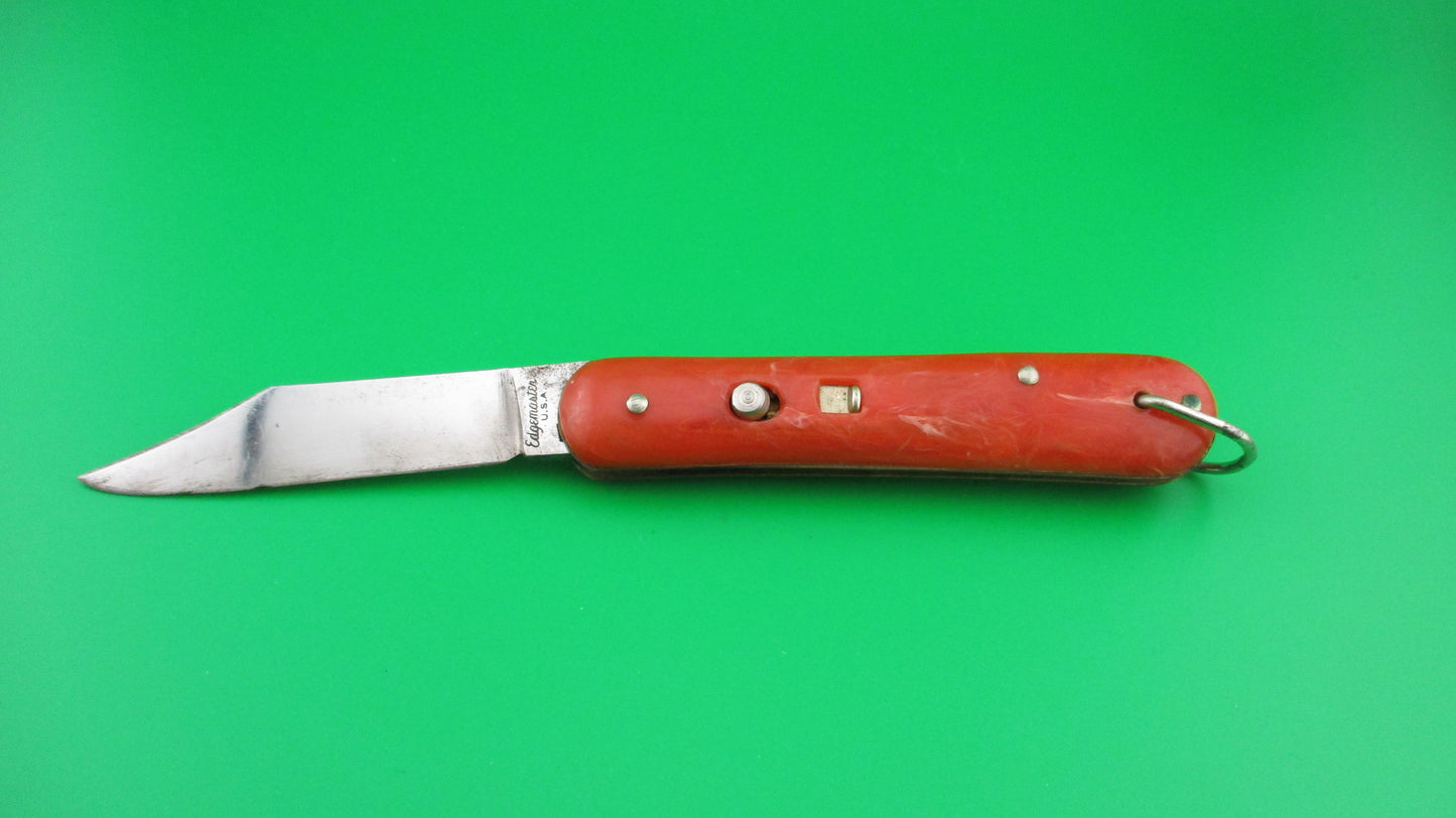 Edgemaster Fatjack Red Orange swirl vintage switchblade knife made USA