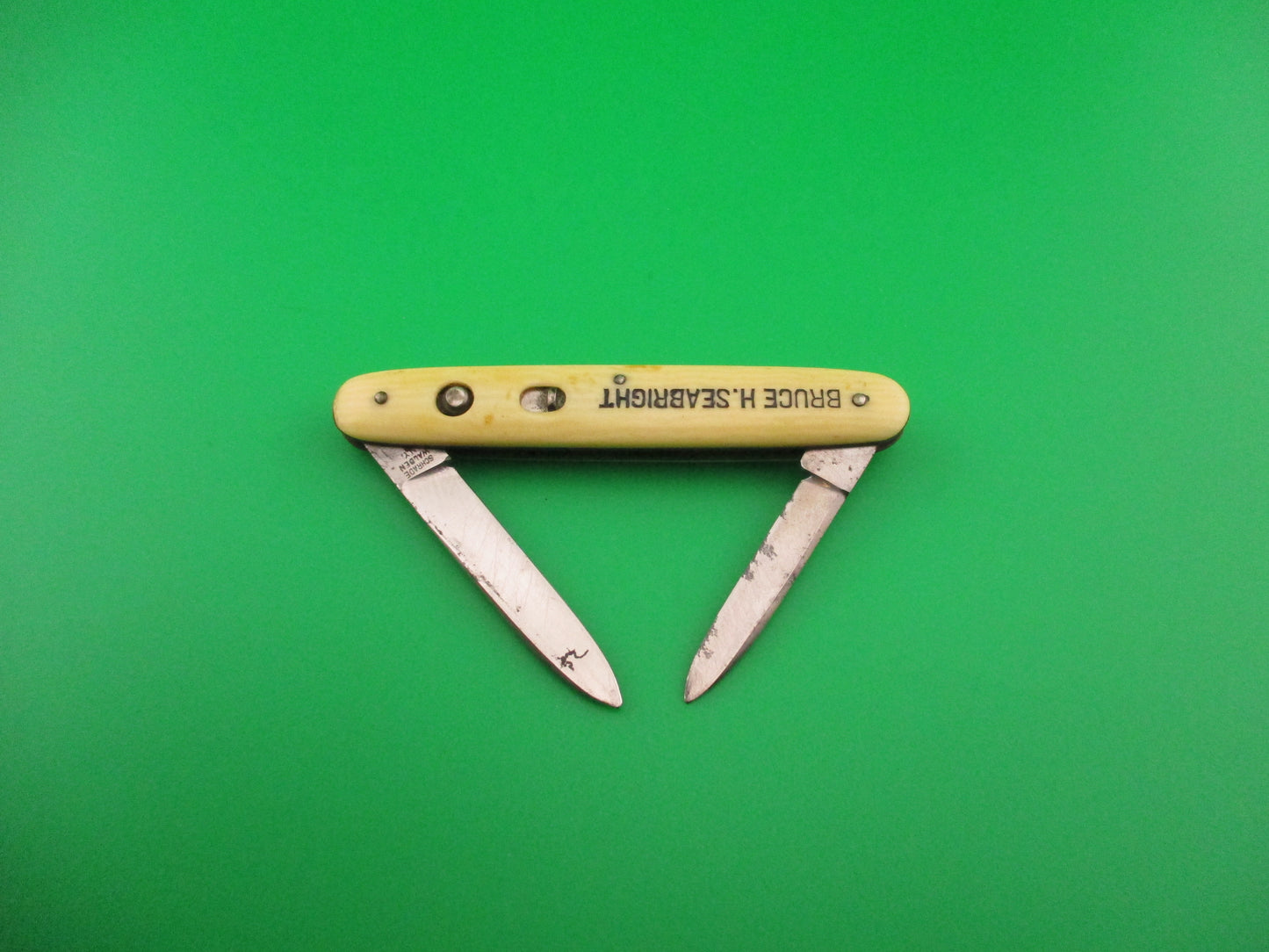 SCHRADE WALDEN 741 Small double Ivory celluloid vintage automatic knife