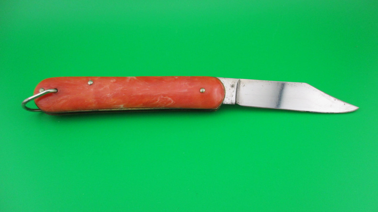 Edgemaster Fatjack Red Orange swirl vintage switchblade knife made USA