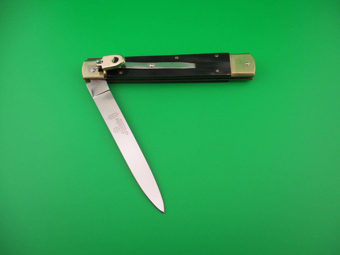 Hubertus 14cm German Lever Slimline Spear blade Horn handled automatic knife